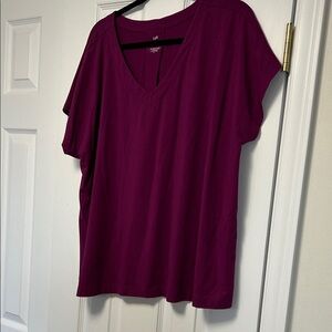 J. Jill V-Neck Short Sleeve Tee in Deep Magenta